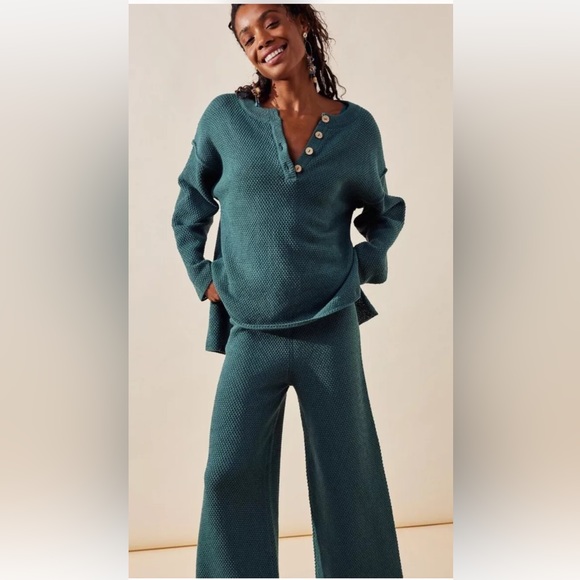 Free People Sweaters - Free People Hailee Sweater Set 2 Piece Waffle Knit Ribbed Green Meadow